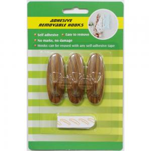 Self adhesive oval shape wooden wall hooks